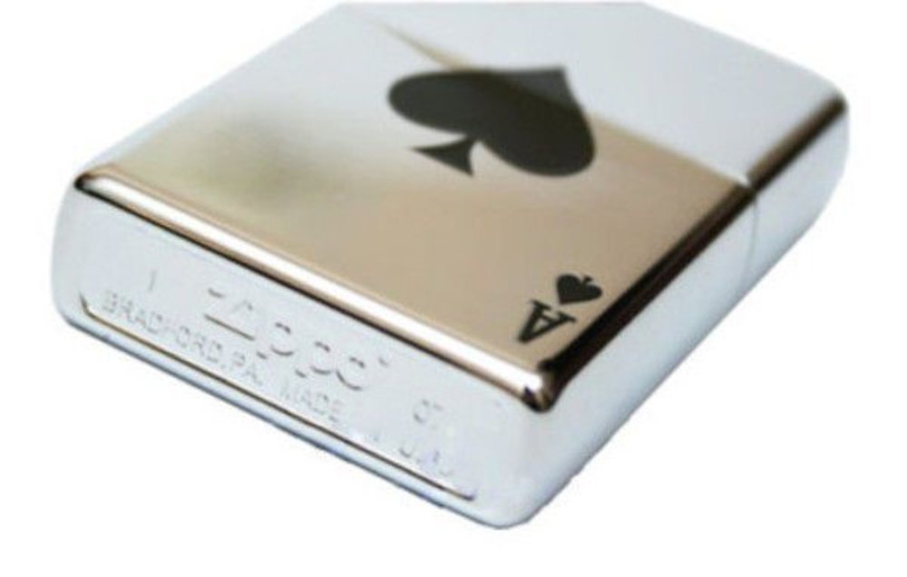 Zippo Lucky Ace Of Spades, High Polish Chrome Lighter #24011