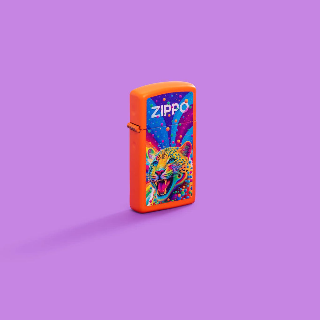 Zippo Slim Leopard Zippo Logo, Orange Matte Lighter #46018
