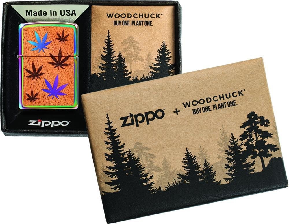 Zippo WOODCHUCK USA Cannabis Leaves, High Polish Spectrum Lighter #29903