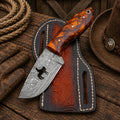 Carter Ranch Field Knife with Sheath – Handmade Damascus Blade Resin Handle