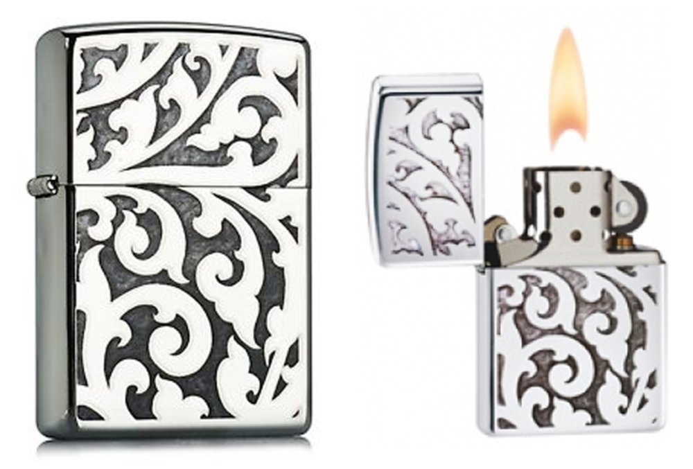 Zippo Filigree Floral Pattern, High Polish Chrome Lighter #28530