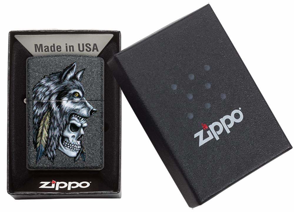 Zippo Wolf Skull Feather Native American, Iron Stone Lighter #29863