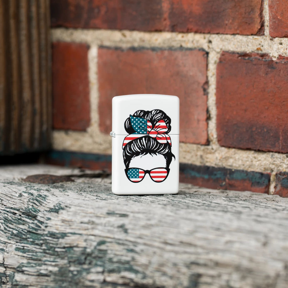 Zippo American Woman USA Flag, White Matte Lighter #46156