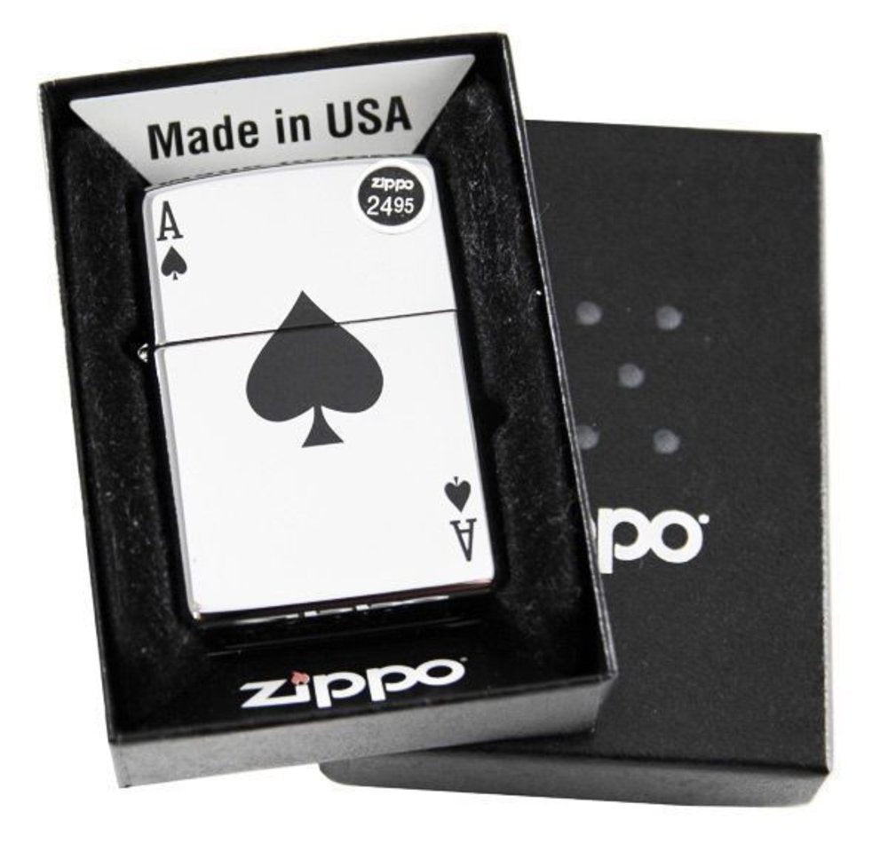 Zippo Lucky Ace Of Spades, High Polish Chrome Lighter #24011
