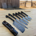 JW SteelCrafts Fire-Pattern Damascus Full-Tang Butcher Cleaver & Precision Kitchen Knife Set