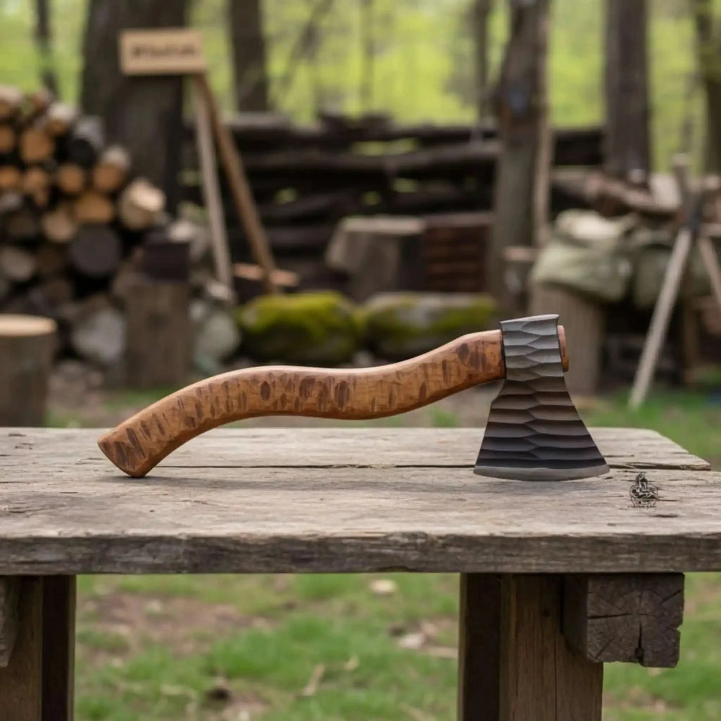 Damascus Sloyd Carving Axe with Hand Textured Head