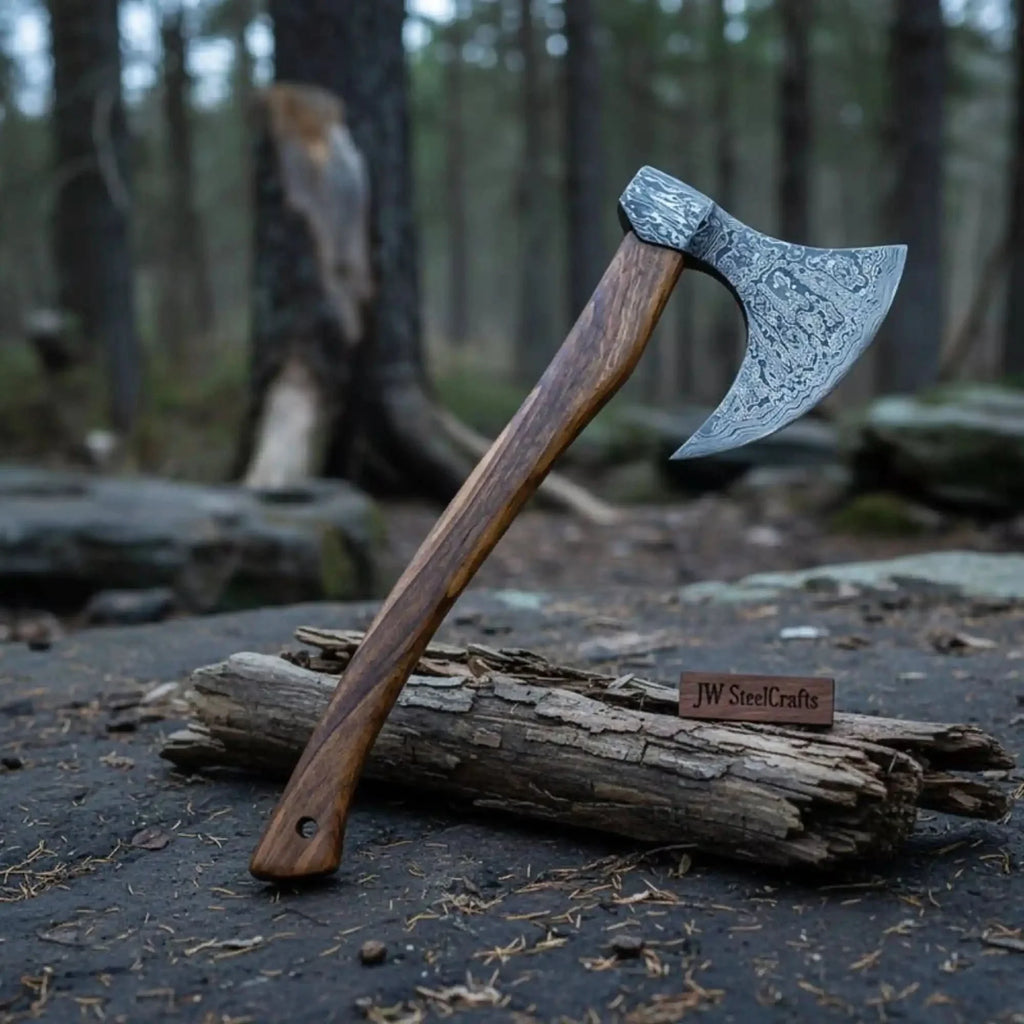 Damascus Dane Axe with Long Haft and Bearded Head