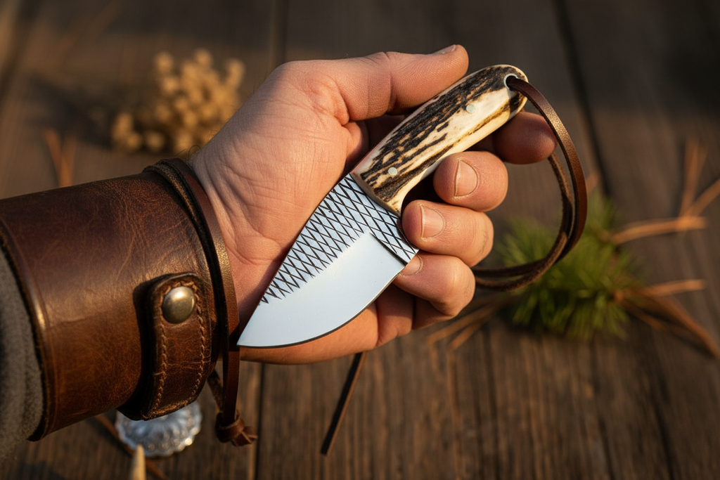 Cowboy Belt Knife – Rasp Tool Steel Blade & Antler Horn Handle with Leather Sheath | 5.2"