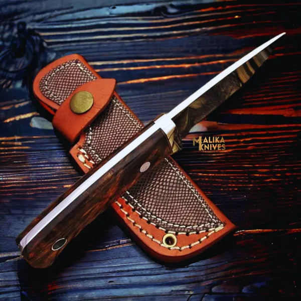 Compact D2 Hunting Knife Rosewood Handle SS Guard