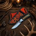 Country Rasp Cowboy Knife – Green Pine Cone Handle with Tooled Front Belt Sheath