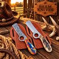 Cowboy Bull Cutter Pair – D2 & Rasp Steel Finger Grip Knives