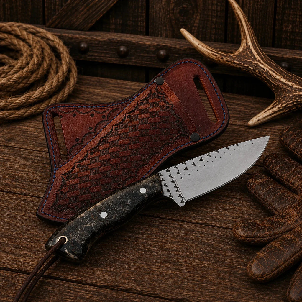 Cowboy Field Champion Knife – Rasp Steel Blade & Natural Sheep Horn Handle