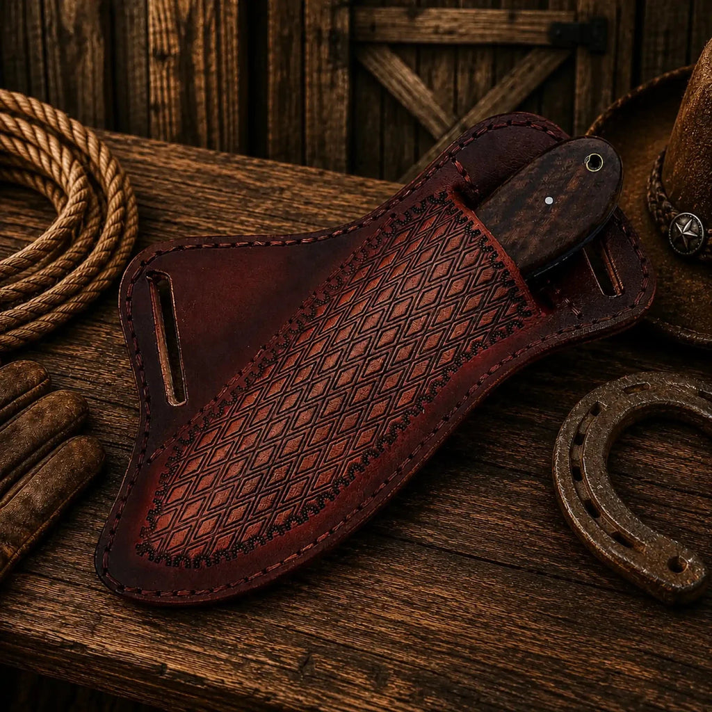 Cowboy Field Working Knife – Black Powder Coated Rasp Steel Blade with Turquoise & wood Handle