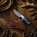 Cowboy Hunting Knife – 4” Damascus Steel Blue Epoxy Resin Handle