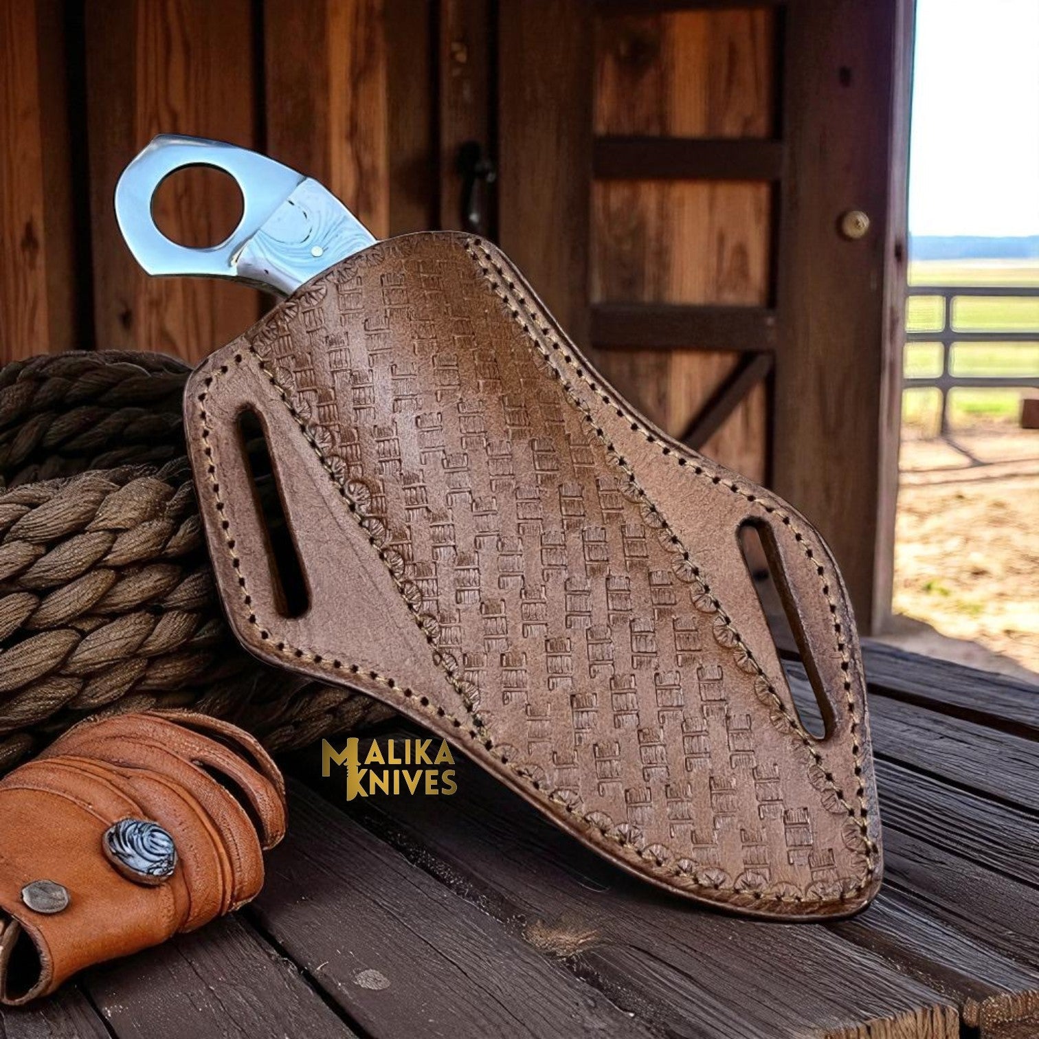 Handmade Cowboy Knife | Forged D2 Steel Blade with Resin Handle & Pancake Sheath – Ranch & Western Style