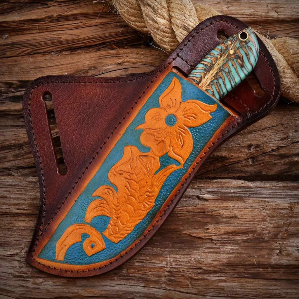 Cowboy Hunting Knife Rasp Steel Pinecone Handle