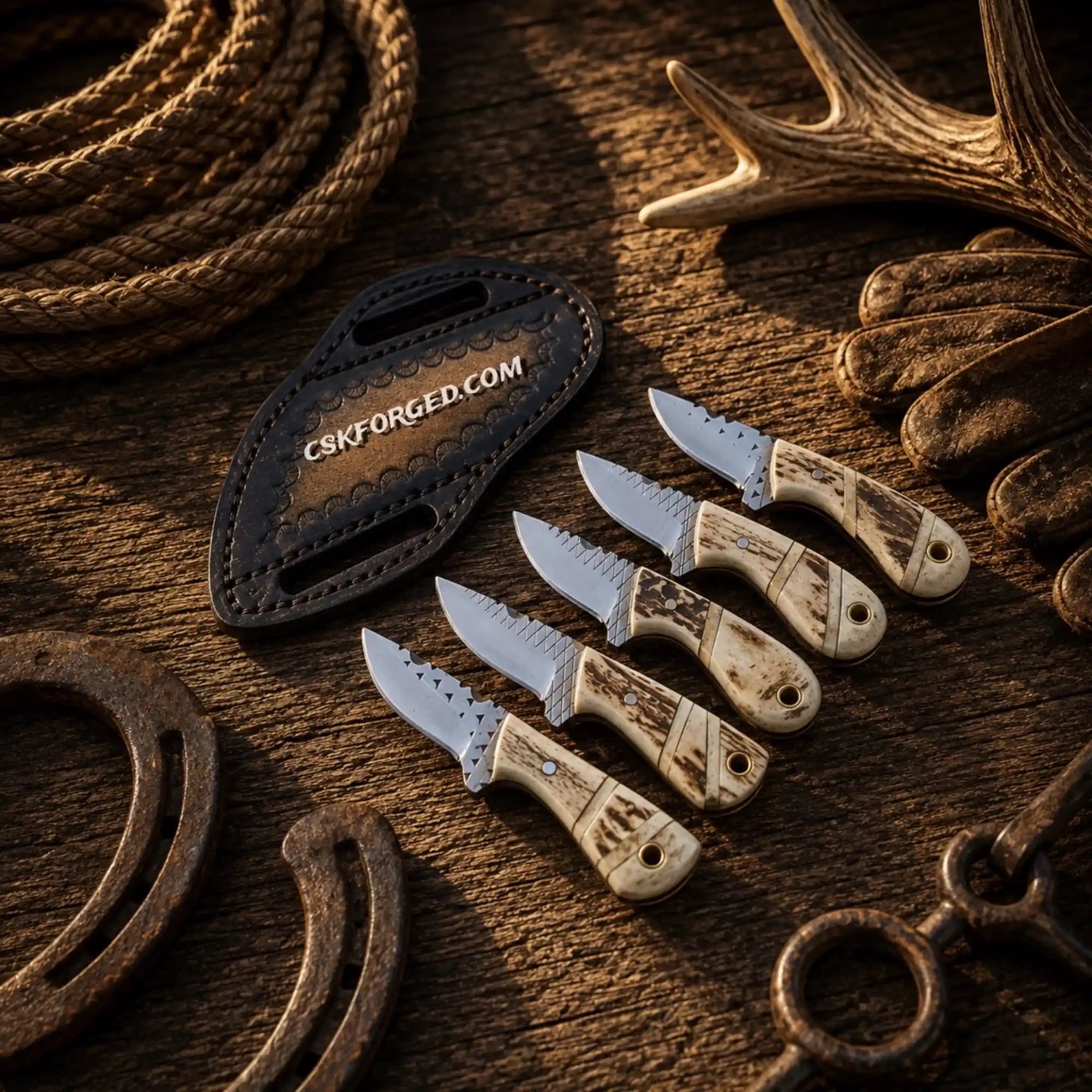 Cowboy Mini Ranch Knife Set – Rasp Steel & Stag Horn Handle