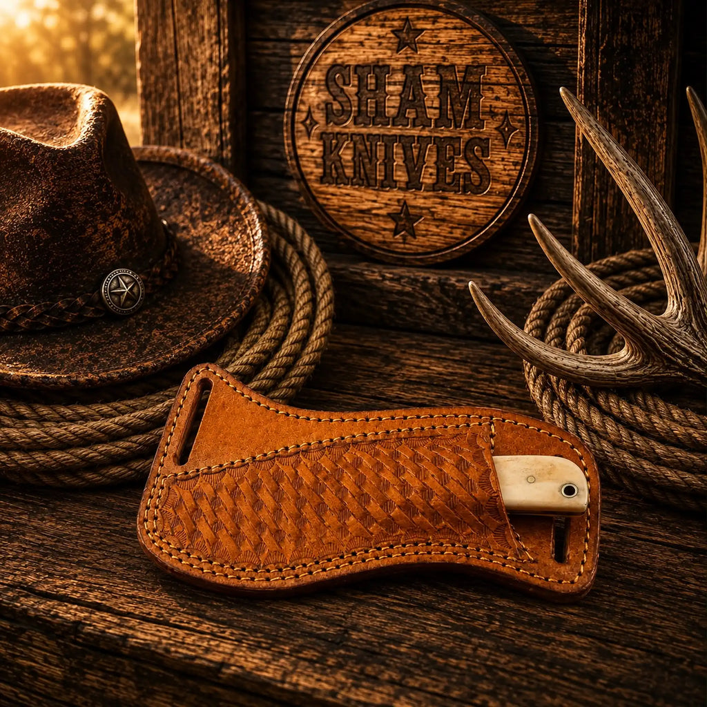 Bone Handle Buckaroo Knife – D2 Acid Wash & Horizontal Sheath