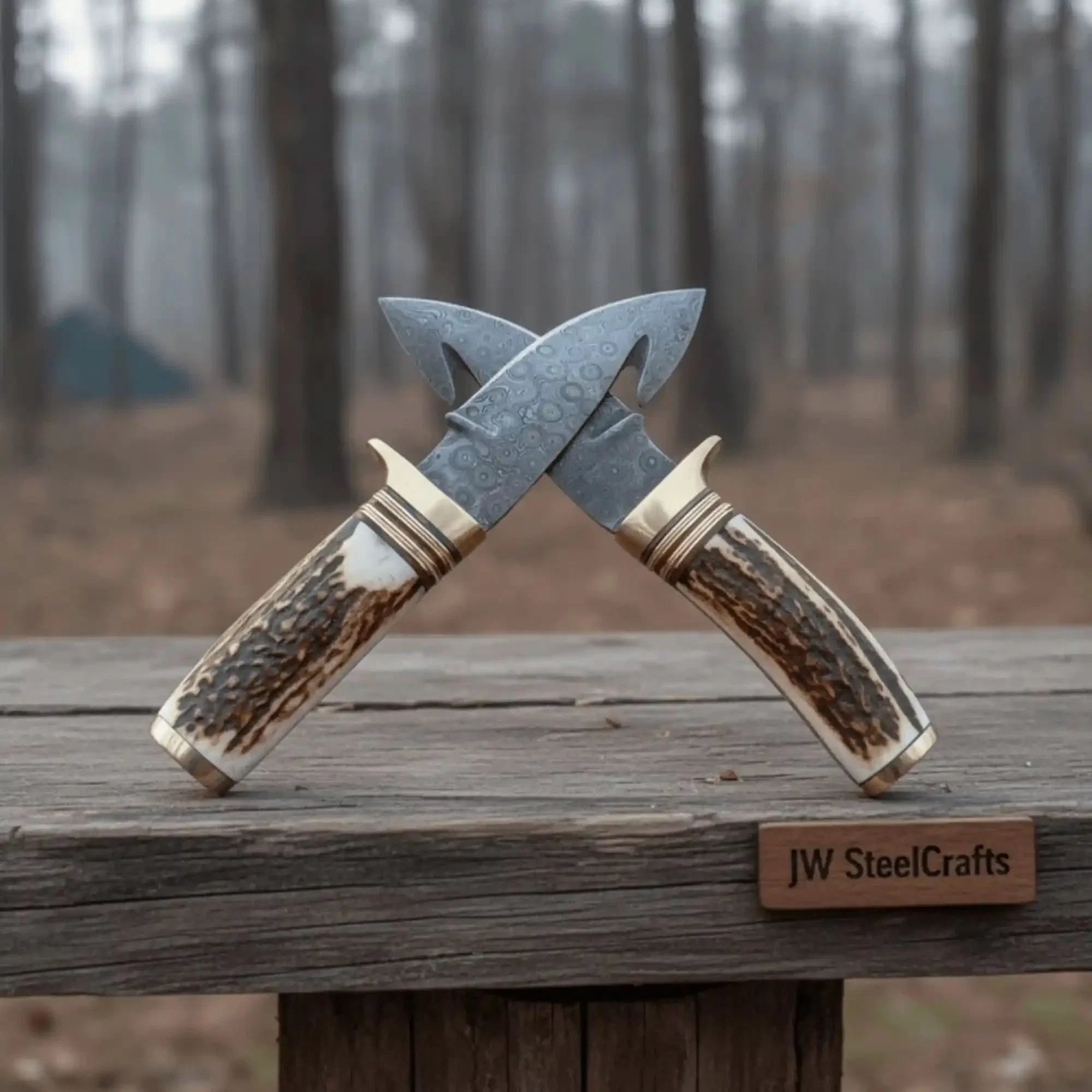 Gut Hook Skinner Knives Pair stag handle