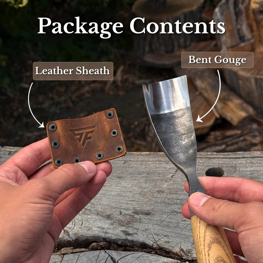 Curved Bowl Gouge with leather sheath - Sharky Forged Steel Tools | Relic & Reel