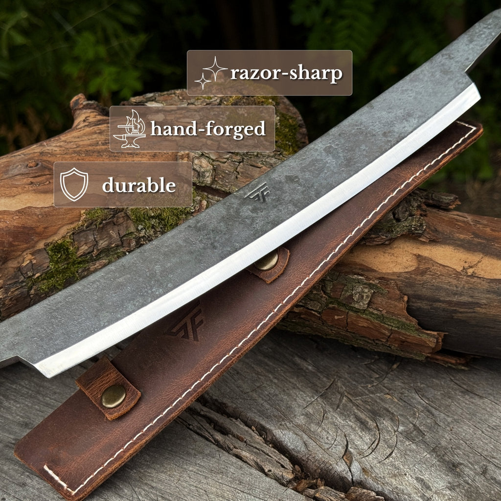 Sharky Forged Steel Tools curved draw knife with 25.5 cm (10 inch) cutting edge, ideal for shaping and shaving wood.