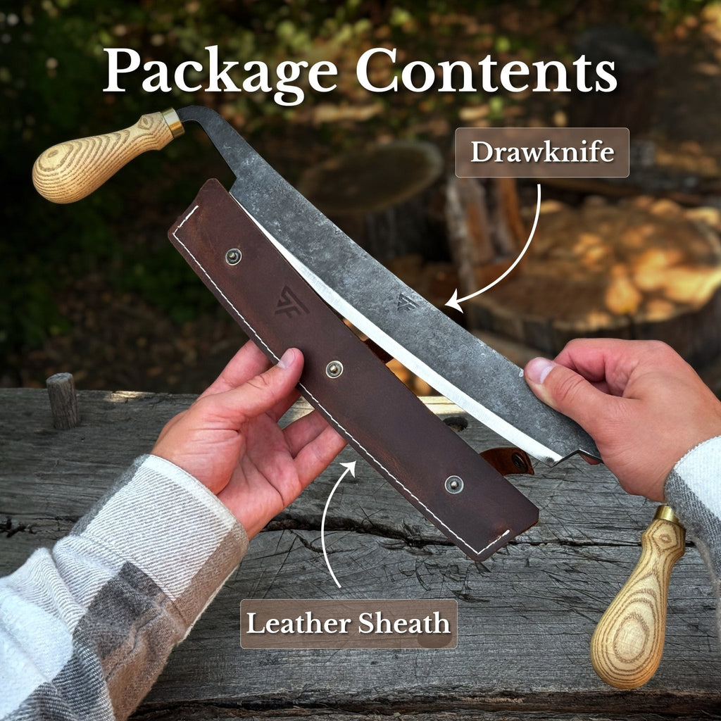 Sharky Forged Steel Tools curved draw knife with a 25.5 cm (10 inch) cutting edge, designed for shaping and carving wood.