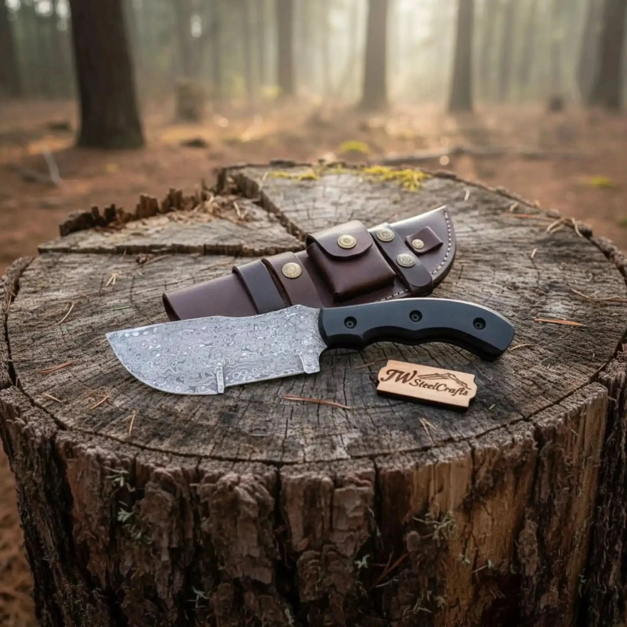 Custom Handmade - 12.Inches Beautiful Full Damascus Tracker knife