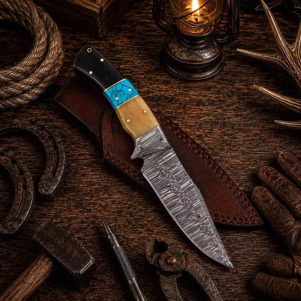New Custom Handmade Damascus Steel Fixed Blade Bushcraft Outdoor Camping Hunting EDC Knife With Leather Sheath