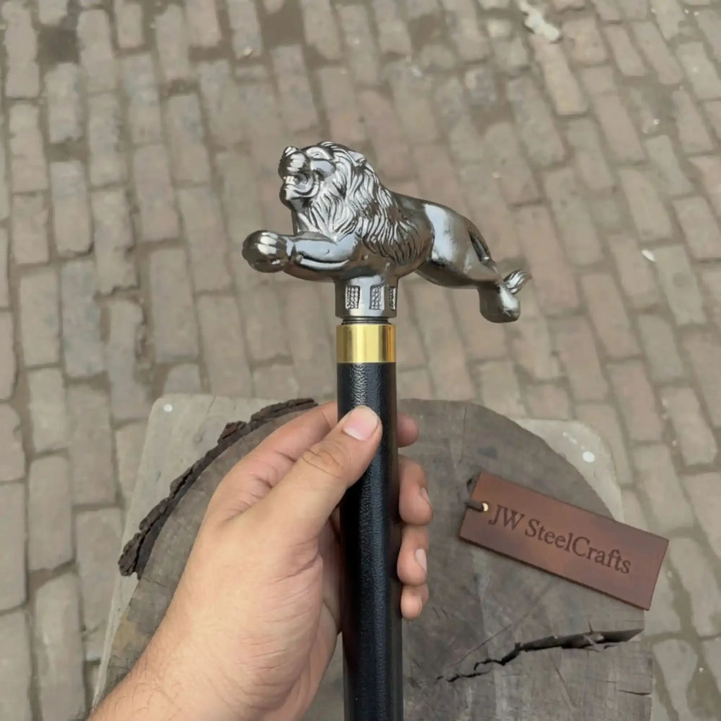 Custom Royal Lion Walking Cane Replica with Decorative Metal Handle for Historical Collection, Costume Events, and Display