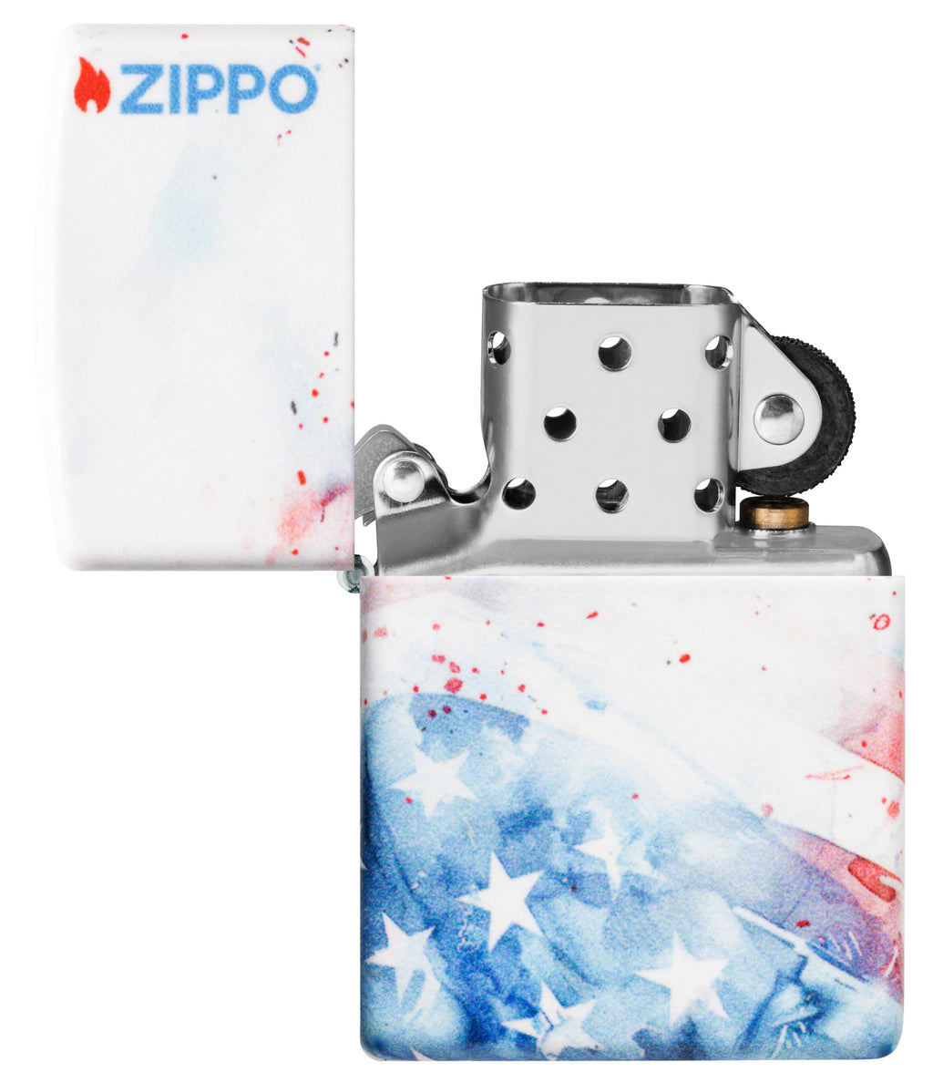 Zippo American Flag Watercolor 540°, White Matte Lighter #47209