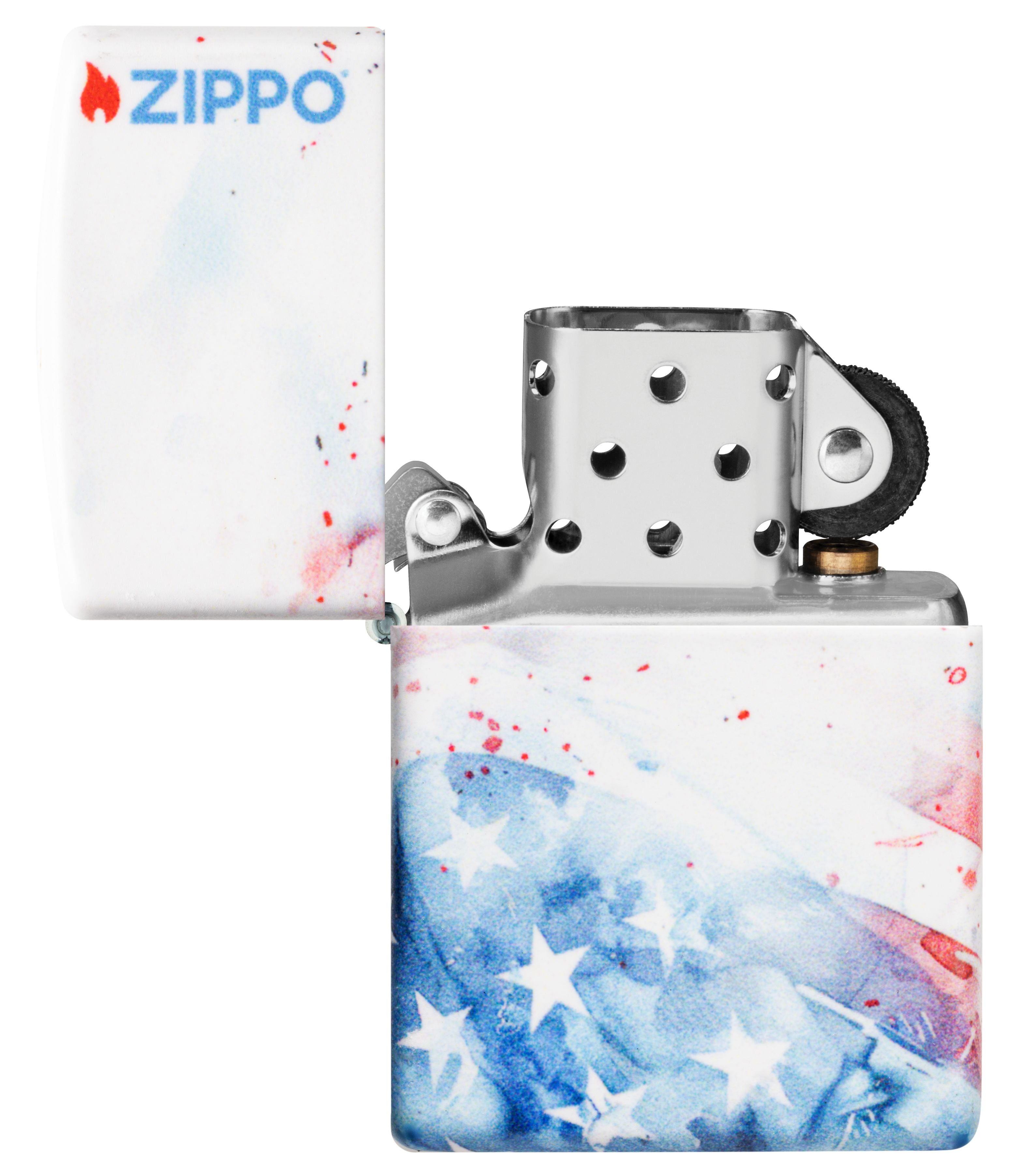 Zippo American Flag Watercolor 540°, White Matte Lighter #47209