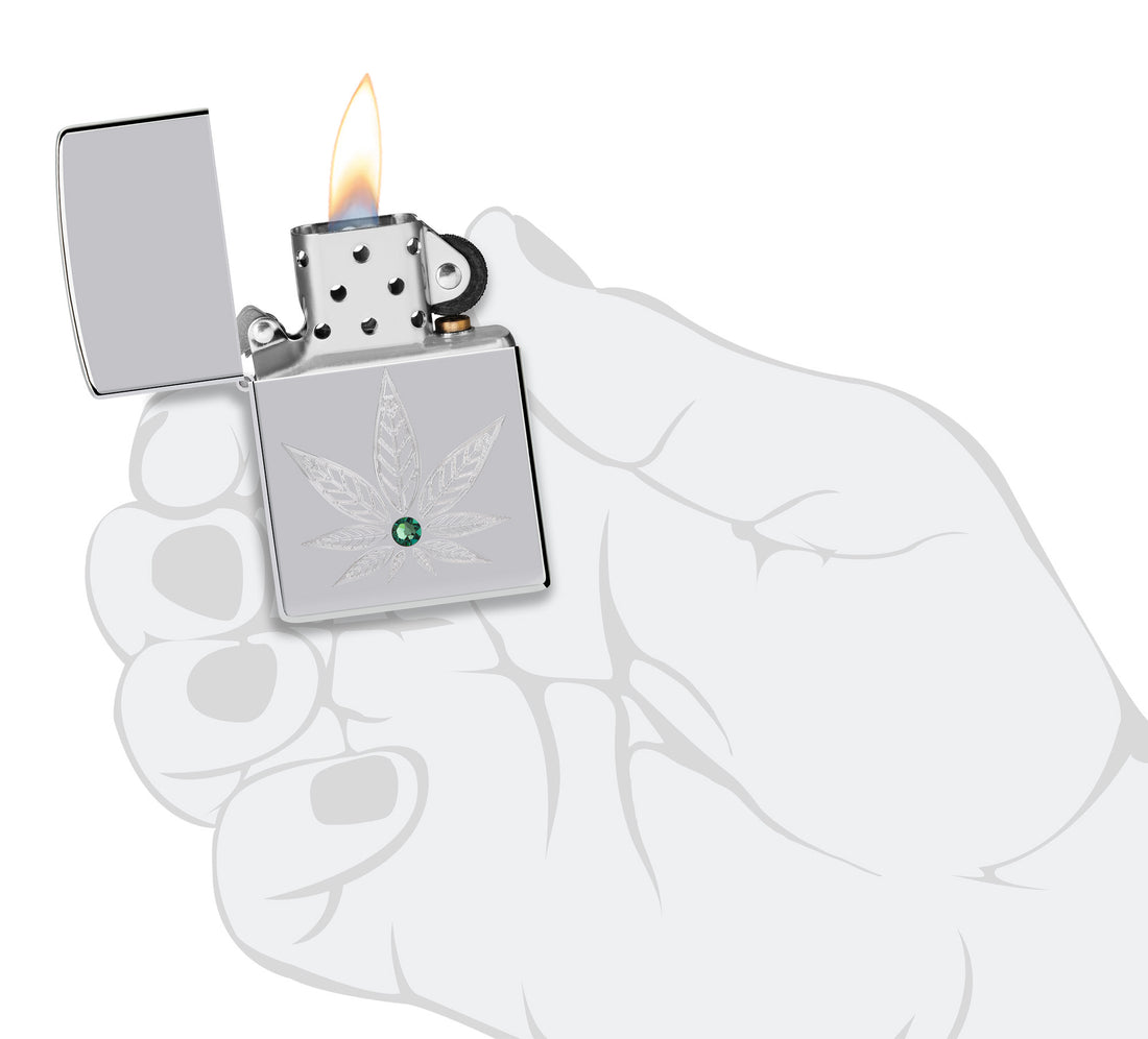 Zippo Cannabis Crystal, High Polish Chrome Lighter #46126