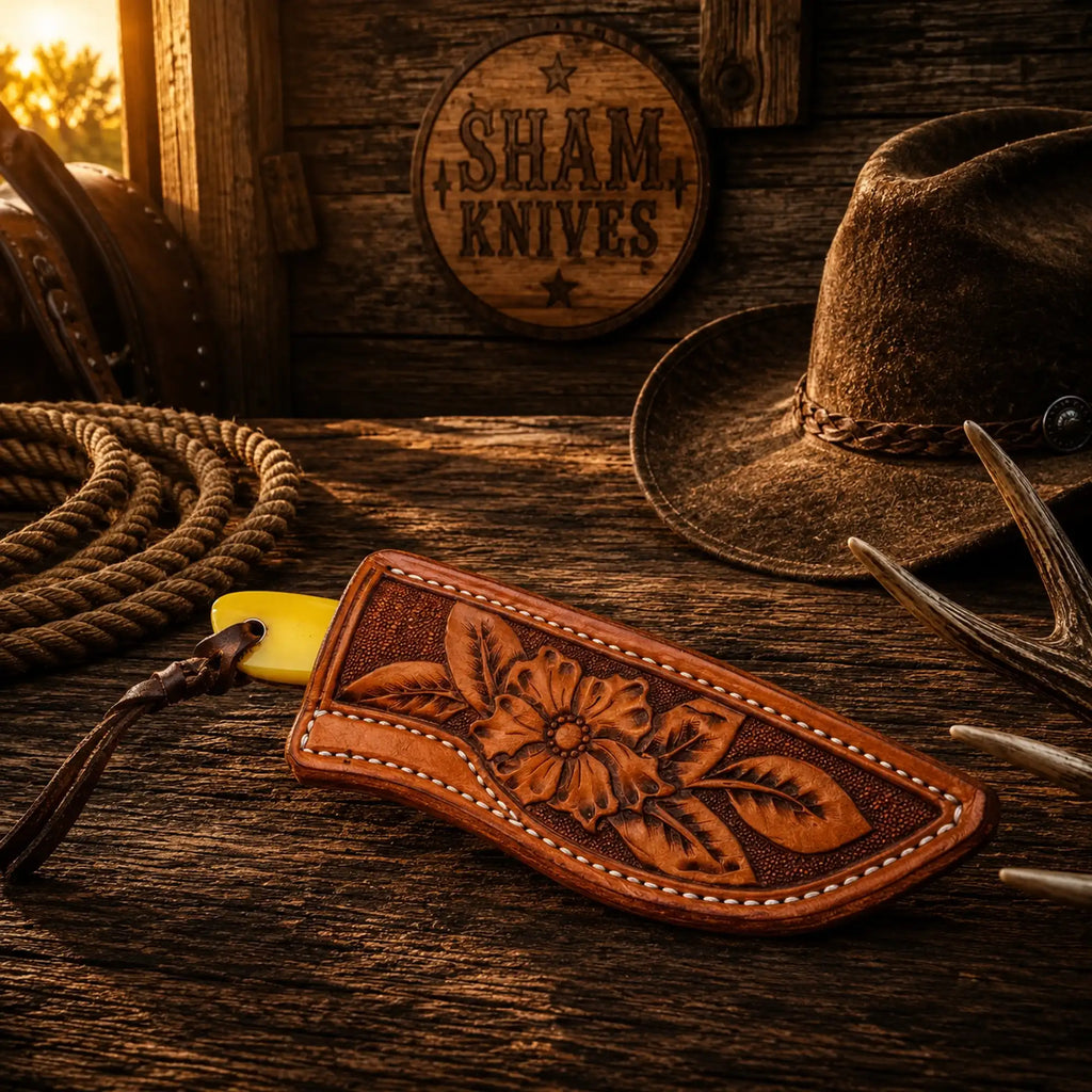 Buckaroo Sheath Knife With Coloured Bone Handle – D2 Acid wash