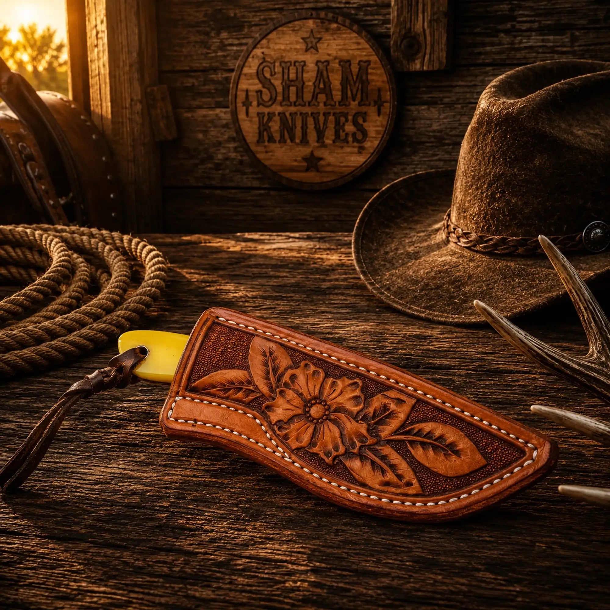 Buckaroo Sheath Knife With Coloured Bone Handle – D2 Acid wash