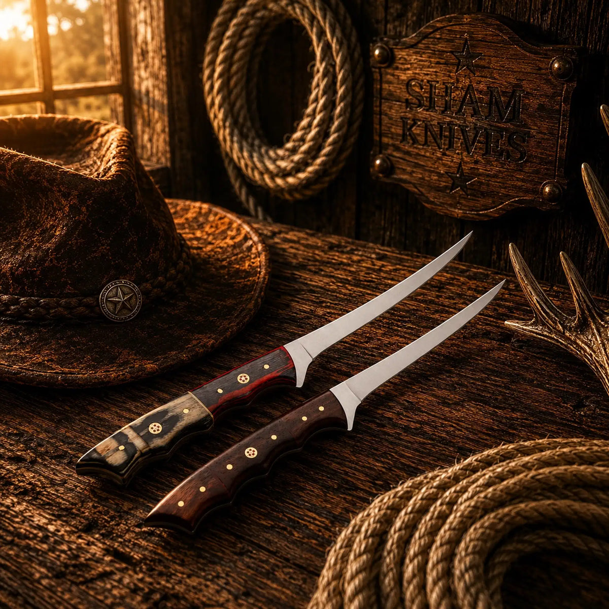 Handmade D2 steel fillet knives with exotic wood handles - SHAM KNIVES | Relic & Reel