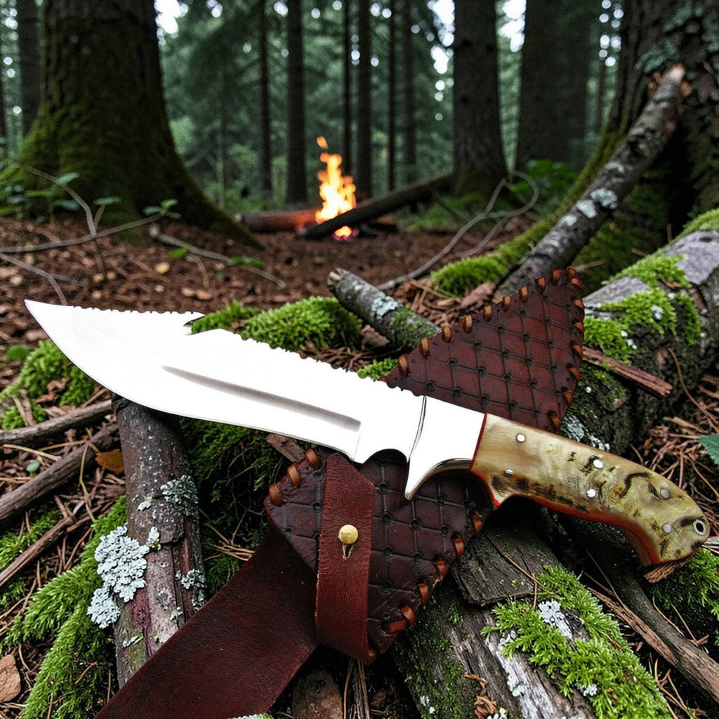 D2 Gut Hook Hunting Knife Ram Horn Handle