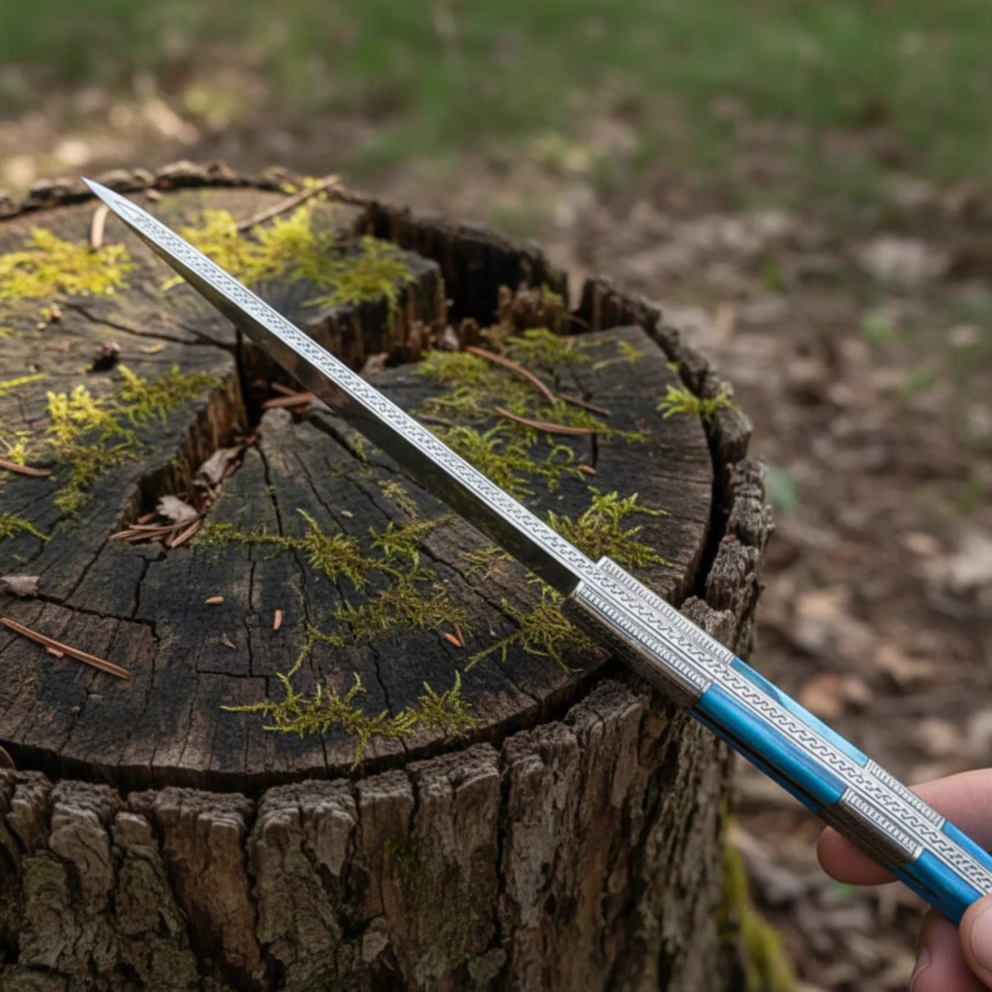 Hand Engraved D2 Hunting Knife Tinted Camel Bone Handle