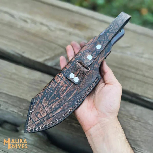 D2 Hunting Knife with Teeth Blade Micarta Handle