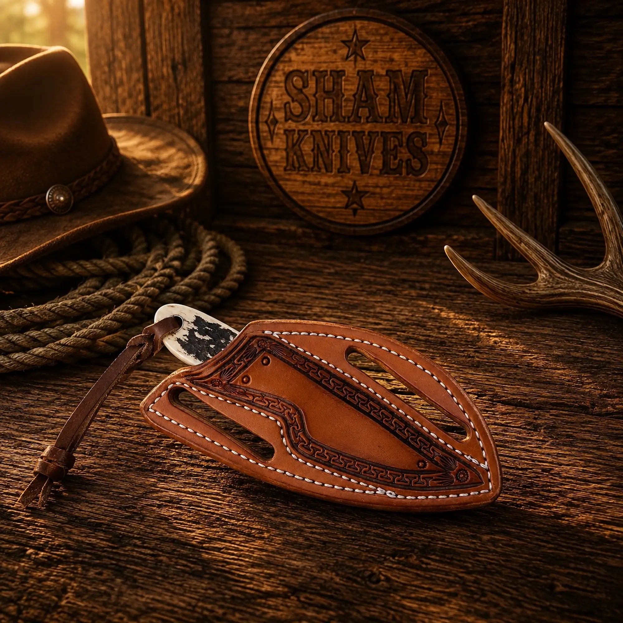 Hanging Horse Cowboy Belt Knife – 3″ D2 Steel & Stag Horn