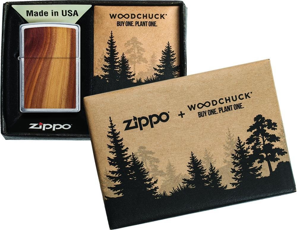Zippo WOODCHUCK USA Cedar 100% Real Wood, Brushed Chrome Lighter #29900
