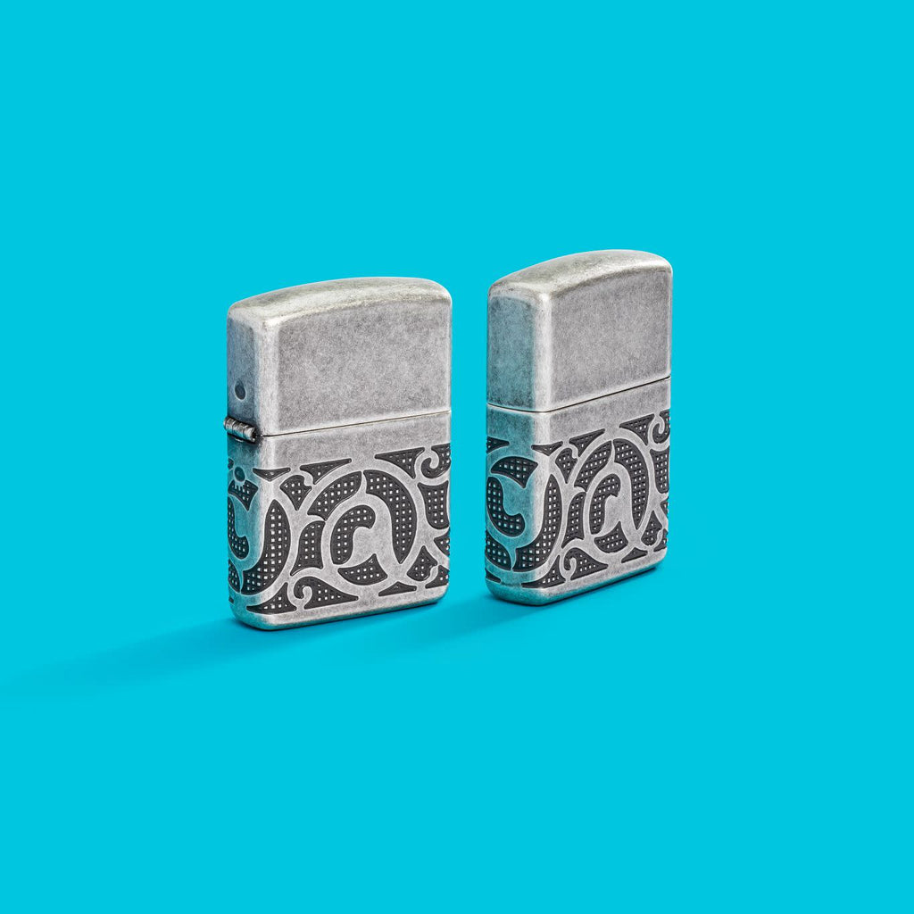 Zippo Armor Pattern MultiCut, Antique Silver Lighter #49290