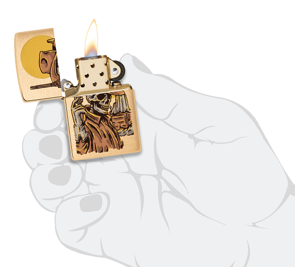Zippo Wild West Skeleton Cowboy, Brushed Brass Lighter #48519
