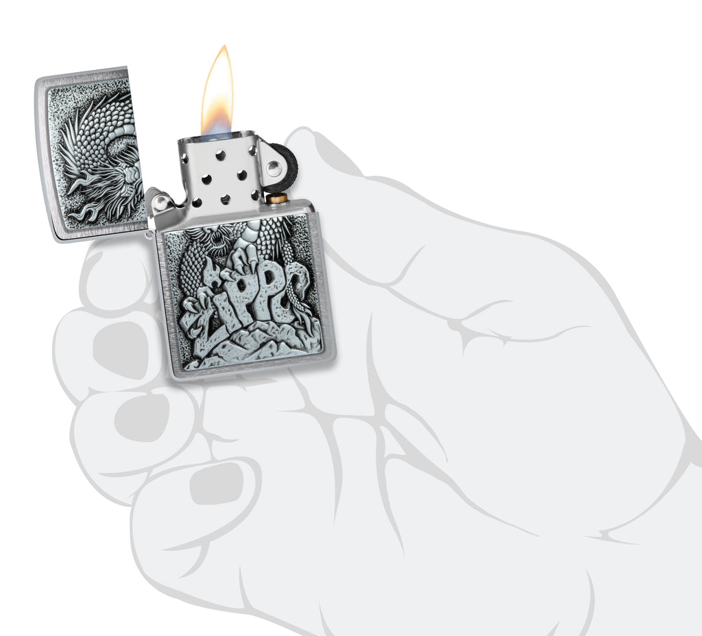 Zippo Dragon Emblem, Brushed Chrome Lighter #48902
