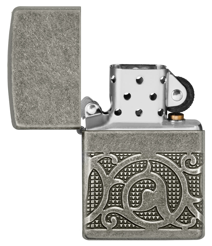 Zippo Armor Pattern MultiCut, Antique Silver Lighter #49290