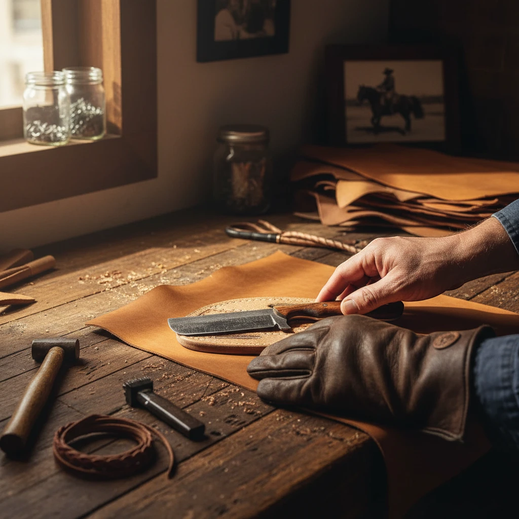 The Wrangler – Custom Handmade Old Farrier Rasp Steel Bull Cutter Knife with Natural Wood Handle & Leather Sheath