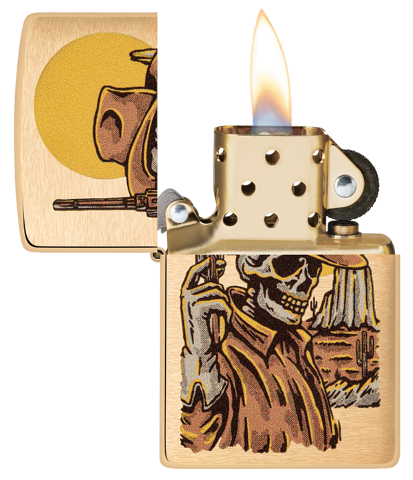 Zippo Wild West Skeleton Cowboy, Brushed Brass Lighter #48519