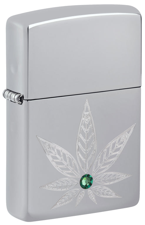 Zippo Cannabis Crystal, High Polish Chrome Lighter #46126