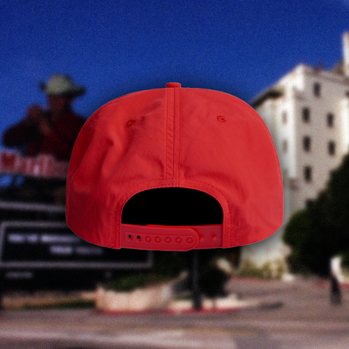 Parallel Chateau Marmont Marlboro Red nylon snapback cap with embroidered logo and adjustable strap, featuring a stylish urban design.