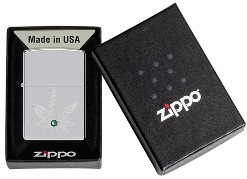 Zippo Cannabis Crystal, High Polish Chrome Lighter #46126