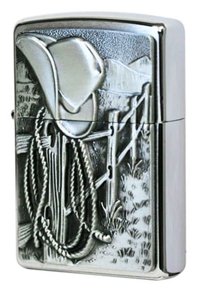 Zippo Resting Cowboy Emblem, Brushed Chrome Lighter #24879
